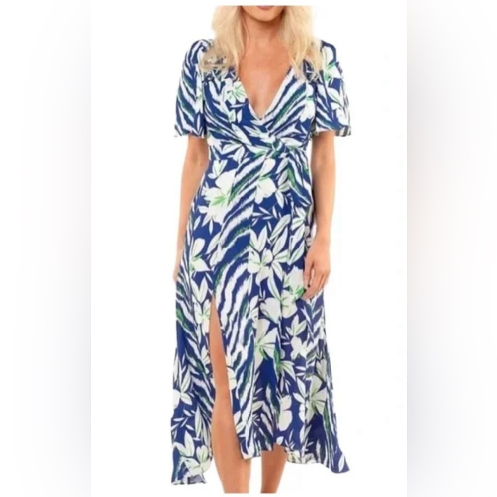 French Connection Floral Blue Wrap Dress size 4